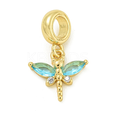 Rack Plating Brass Micro Pave Clear Cubic Zirconia European Dangle Pendants KK-Z067-29G-1