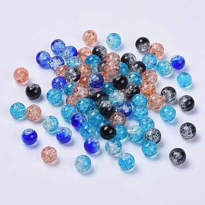 5 Colors Spray Painted & Baking Paint Crackle Glass Beads CCG-X0010-11-8mm-1