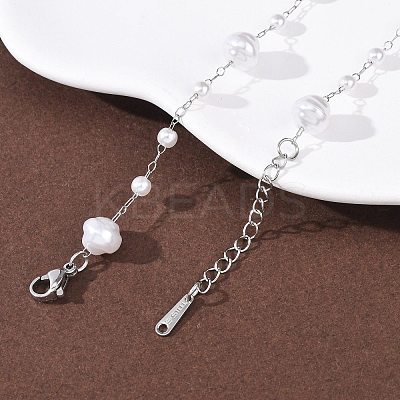 ABS Plastic Pearl Round Beads Link Bracelets BJEW-G774-05P-1
