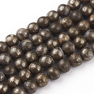 Natural Pyrite Beads Strands G-G839-01-4mm-1