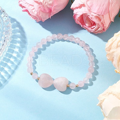 Natural Rose Quartz Beaded Stretch Bracelets for Women BJEW-TA00622-1