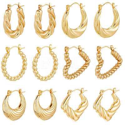 6 Pairs 6 Style 304 Stainless Steel Hoop Earrings for Women EJEW-BBC0001-96-1