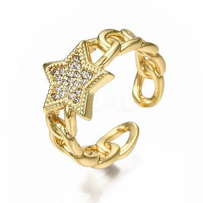 Brass Micro Pave Clear Cubic Zirconia Cuff Rings RJEW-N035-002-NF-1
