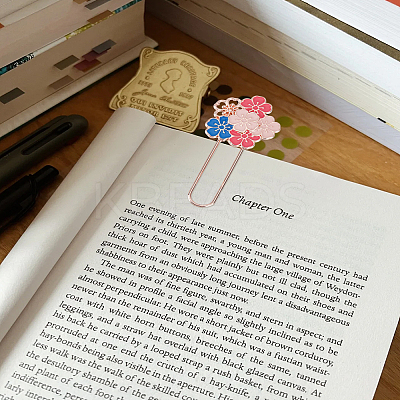 2Pcs 2 Style Rose Gold Tone Zinc Alloy Enamel Bookmarks AJEW-LP0004-43A-1