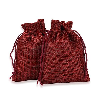 Polyester Imitation Burlap Packing Pouches Drawstring Bags X-ABAG-R005-9x12-M-1