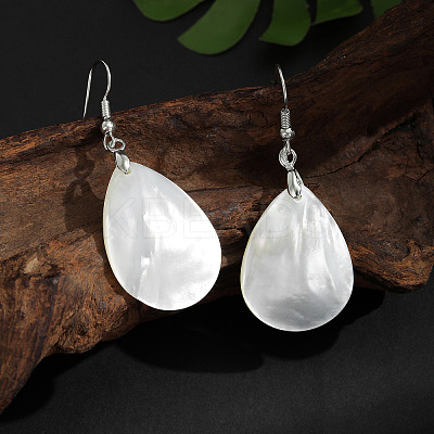 Teardrop Brass Natural Shell Teardrop Dangle Earrings FS-WG8278B-01-1