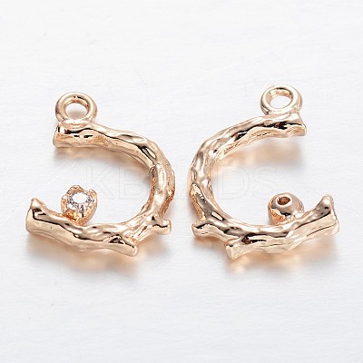 Branch Light Gold Plating Brass Glass Rhinestone Charms KK-M191-08-1