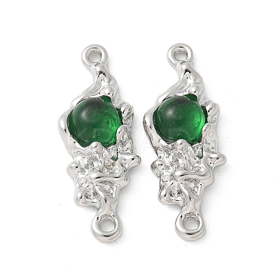 Brass Pave Green Glass Connector Charms KK-U052-02P-1