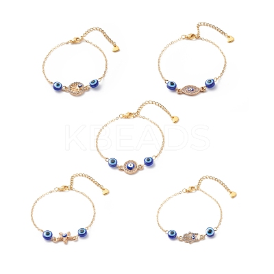 Crystal Rhinestone & Resin Evil Eye Link Slider Bracelet BJEW-JB08630-1