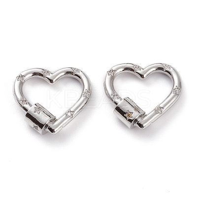 Brass Micro Pave Clear Cubic Zirconia Screw Carabiner Lock KK-C100-45G-1