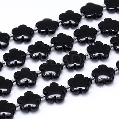 Natural Black Onyx Flower Bead Strands G-M206-10B-1