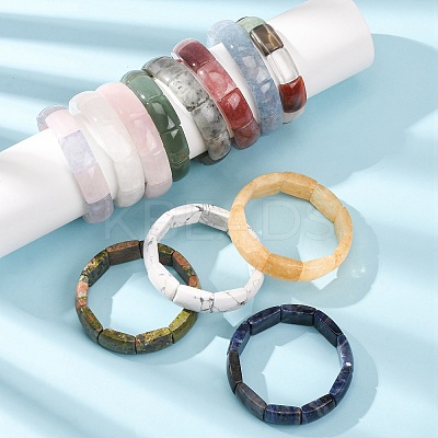 Rectangle Natural Mixed Stone Beaded Stretch Bracelets for Women Men GG-CBA9ACE-C-1