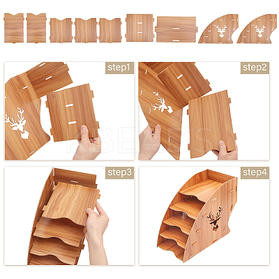 5-Slot Assemble Deer Wooden Desktop Paper Organizer File Holder ODIS-WH0026-28-1