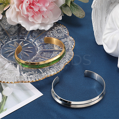 2Pcs 2 Colors 304 Stainless Steel Grooved Open Cuff Bangles Set for Women BJEW-SC0001-17-1