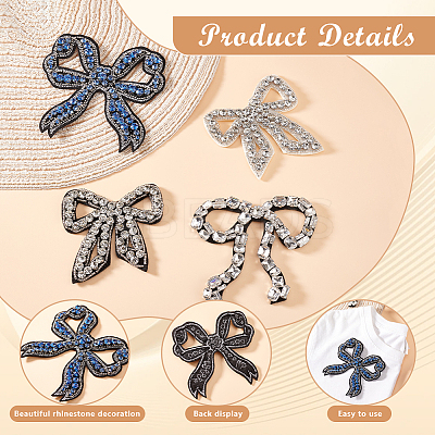 4Pcs 4 Styles Bowknot Glass Rhinestone Beading Flower Applqiues PATC-GO0001-11-1