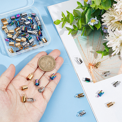 72Pcs 3 Colors Ion Plating(IP) 304 Stainless Steel Folding Crimp Ends STAS-UN0049-17-1