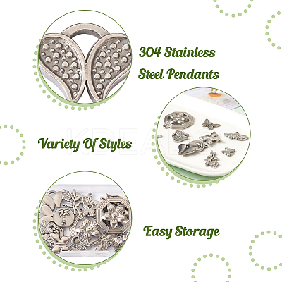 20Pcs 10 Style 304 Stainless Steel Pendants STAS-FW0001-28-1