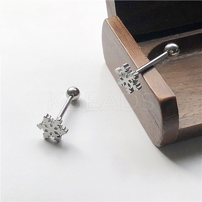 316L Surgical Stainless Steel Snowflake Straight Barbell 15 Gauge Piercing Tongue Rings for Women Men FS-WGAECD9-01-1