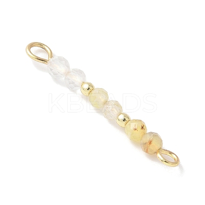 Faceted Round Natural Quartz Crystal & Gold Rutilated Quartz & Yellow Opal Beaded Connector Charms PALLOY-JF03530-04-1
