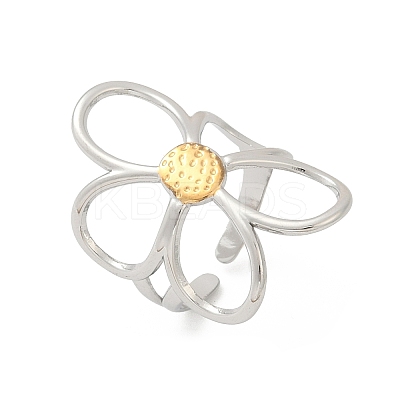 304 Stainless Steel Hollow Flower Open Cuff Rings RJEW-R018-02GP-1