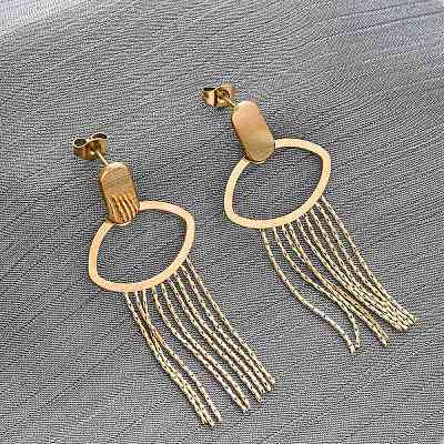 304 Stainless Steel Tassel Stud Earrings EJEW-Z098-04G-1
