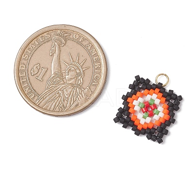 Handmade Glass Seed Beaded  Window Lattice Pattern Shape Pendants PALLOY-MZ00929-01-1