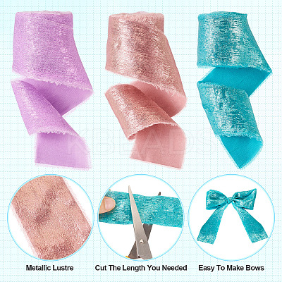 3Pcs 3 Colors 5 Yards Single Face Sparkle Satin Frayed Ribbon SRIB-TA0001-20-1