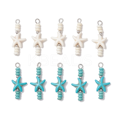 10Pcs 2 Colors Starfish & Rondelle Dyed Synthetic Turquoise Beaded Pendants PALLOY-JF03949-1