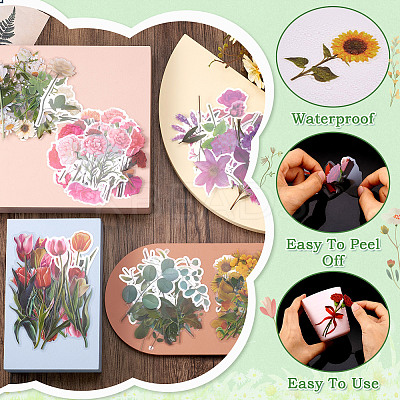 6 Sets 6 Colors Flower PET Waterproof Stickers STIC-TA0001-04-1