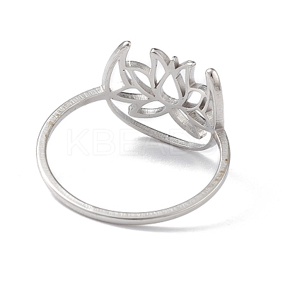 Non-Tarnish Hollow Out Lotus 304 Stainless Steel Finger Ring for Women RJEW-E073-06P-1