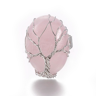 Adjustable Natural Rose Quartz Finger Rings RJEW-L090-B07-1