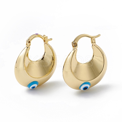 Enamel Evil Eye Thick Hoop Earrings EJEW-A093-02G-04-1