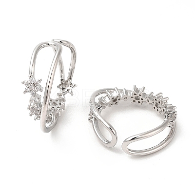 Clear Cubic Zirconia Criss Cross with Star Cuff Earring EJEW-H092-01P-1