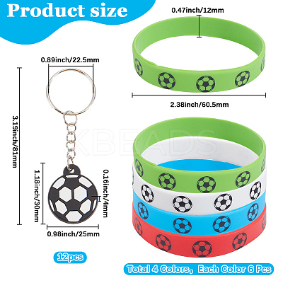 PVC Football Keychain & Silicone Cord Bracelets Jewelry Sets SJEW-GF0001-01-1