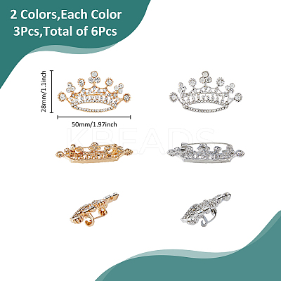 6Pcs 2 Colors Crown Alloy Crystal Rhinestone Brooch JEWB-FH0001-67-1