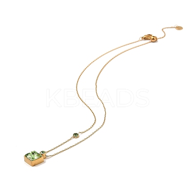 Glass Square Pendant Necklace NJEW-G106-01G-07-1