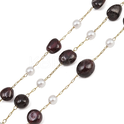 Natural Garnet Nuggets & 316 Stainless Steel Handmade Link Chains CHS-K021-14G-03-1