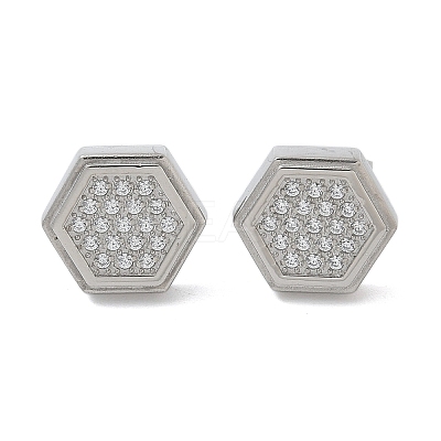 304 Stainless Steel Micro Pave Clear Cubic Zirconia Stud Earrings STAS-Z107-01P-01-1