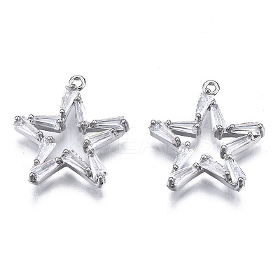Brass Inlaid Clear Cubic Zirconia Pendants ZIRC-S069-027P-1