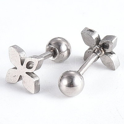 Tarnish Resistant 201 Stainless Steel Flower Barbell Cartilage Earrings LS-EJEW-R147-26-1