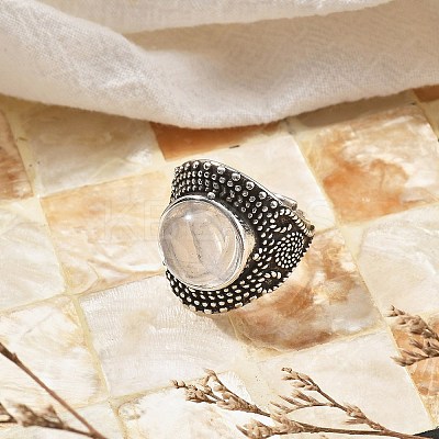Natural Quartz Crystal Adjustable Rings RJEW-I108-03AS-08-1