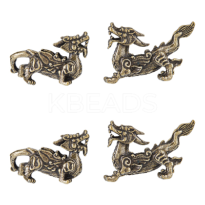 2 Pairs Brass PiXiu Figurine Display Decorations DJEW-FH0001-38-1