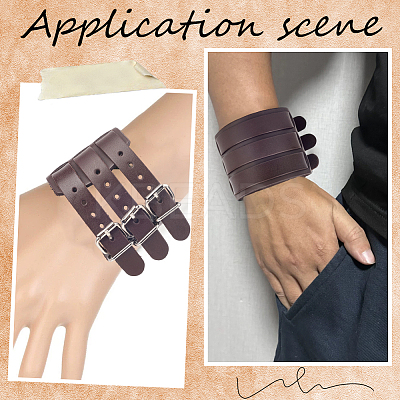 1Pc Trendy Unisex Punk Rock Style Leather Wide Wristband Bracelets BJEW-CL0001-03-1