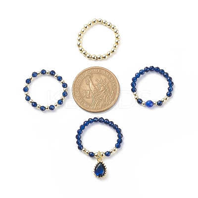 20Pcs 20 Style Natural & Synthetic Mixed Gemstone & Brass Beaded Stretch Rings Set RJEW-JR00540-1