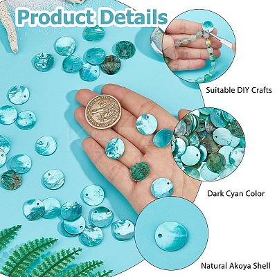 Natural Akoya Shell Dyed Disc Charms SHEL-WH0005-05C-1