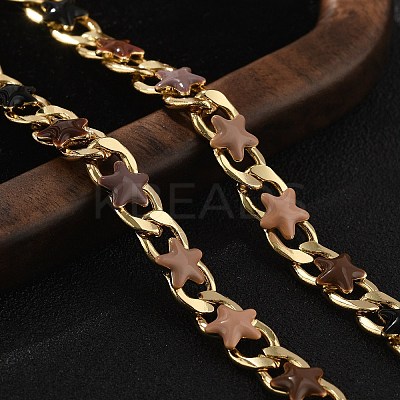 Star Brass Enamel Curb Chain Bracelets for Women BJEW-B125-02G-1