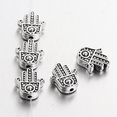 Tibetan Style Alloy Hamsa Hand/Hand of Fatima/Hand of Miriam Beads TIBEB-7722-AS-RS-1