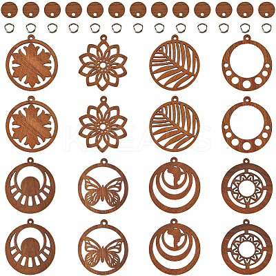 DIY Round/Flower Wood & Brass Stud Earring Jewelry Making Kits DIY-SC0026-57-1