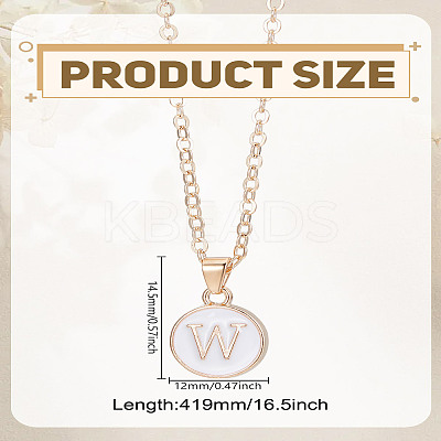 1Pc Zinc Alloy White Enamel Round with Letter Pendant Necklaces NJEW-LP0002-88G-W-1
