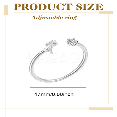 1Pc Letter Brass Rhinestone Open Cuff Rings for Women AJEW-LP0004-47F-S-1
